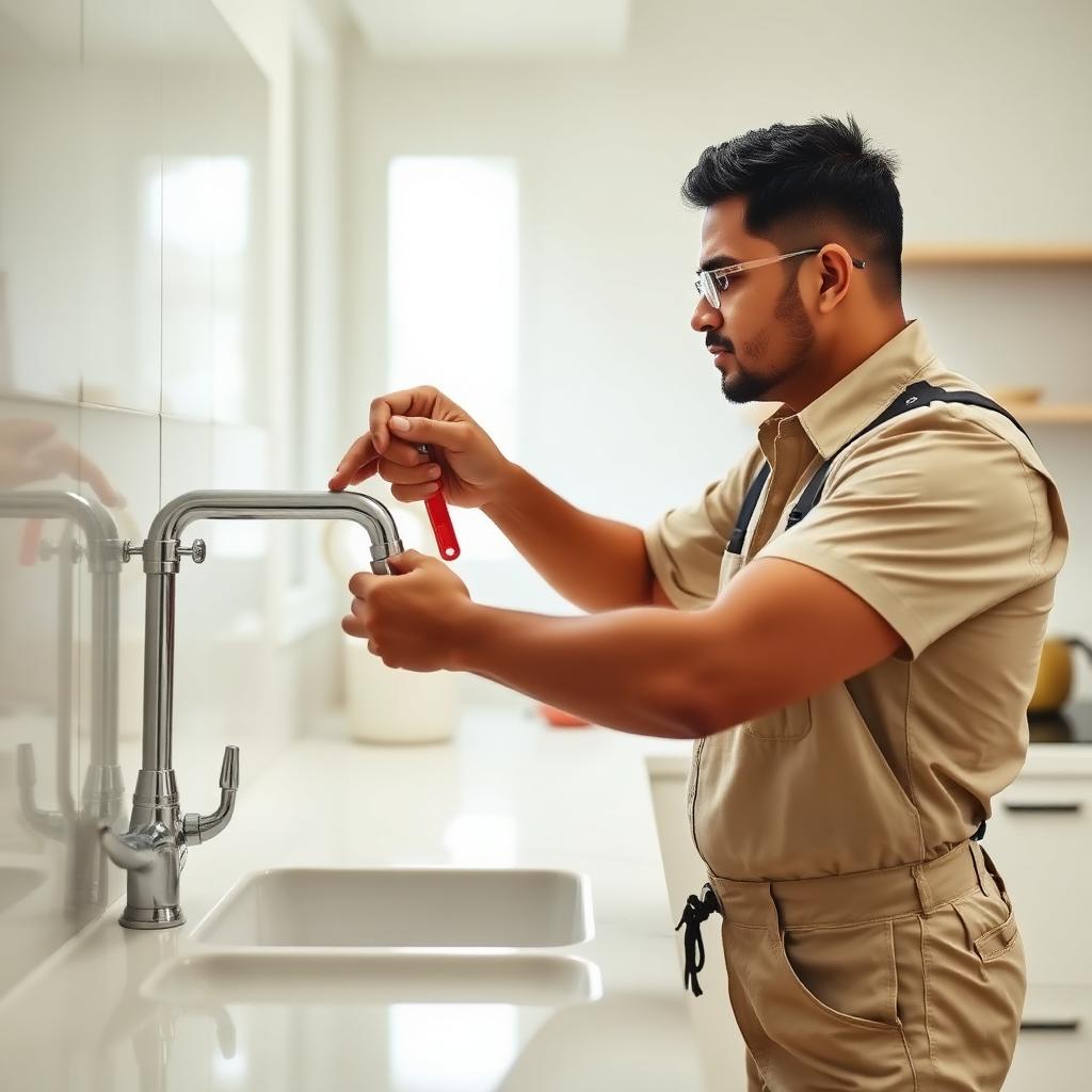 Expert plumber fixing kitchen tap leakage and installing bathroom fittings in Hyderabad